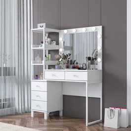 Hanah Home Mesa de Maquillaje Blanca con 10 Focos